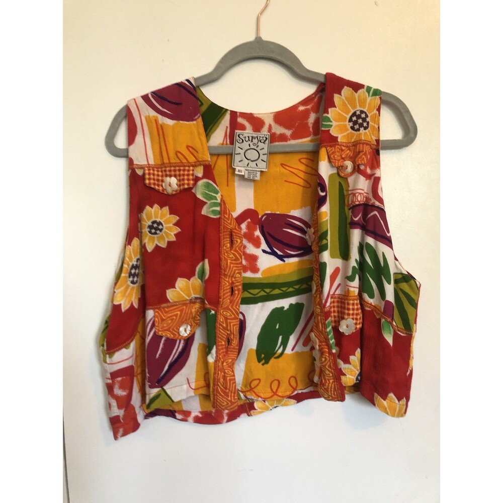 Vintage Surya Sunflower Surf Vest/top Flower Buttons.